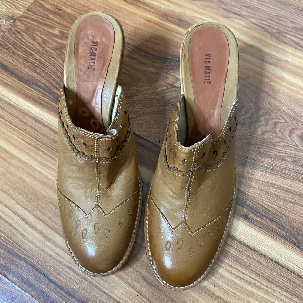 VIC MATIE Leather Western Heeled Mule Clog Laser-cut Detail Size US 9 EU 39 - Picture 3 of 9